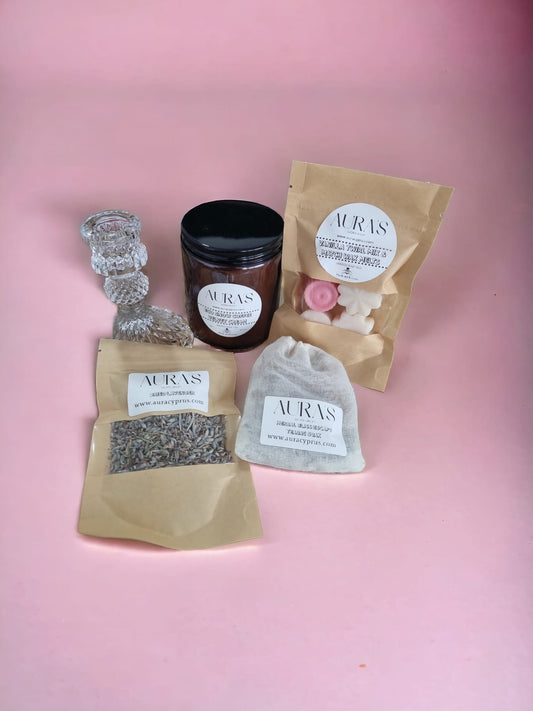 Valentine's Gift Set: Candle Jar, Wax Melts, Lavender Bliss, Bath Tea Bag & Candle Pillar Holder - Auras Workshop  -  Gifts -   - Cyprus & Greece - Wholesale - Retail #