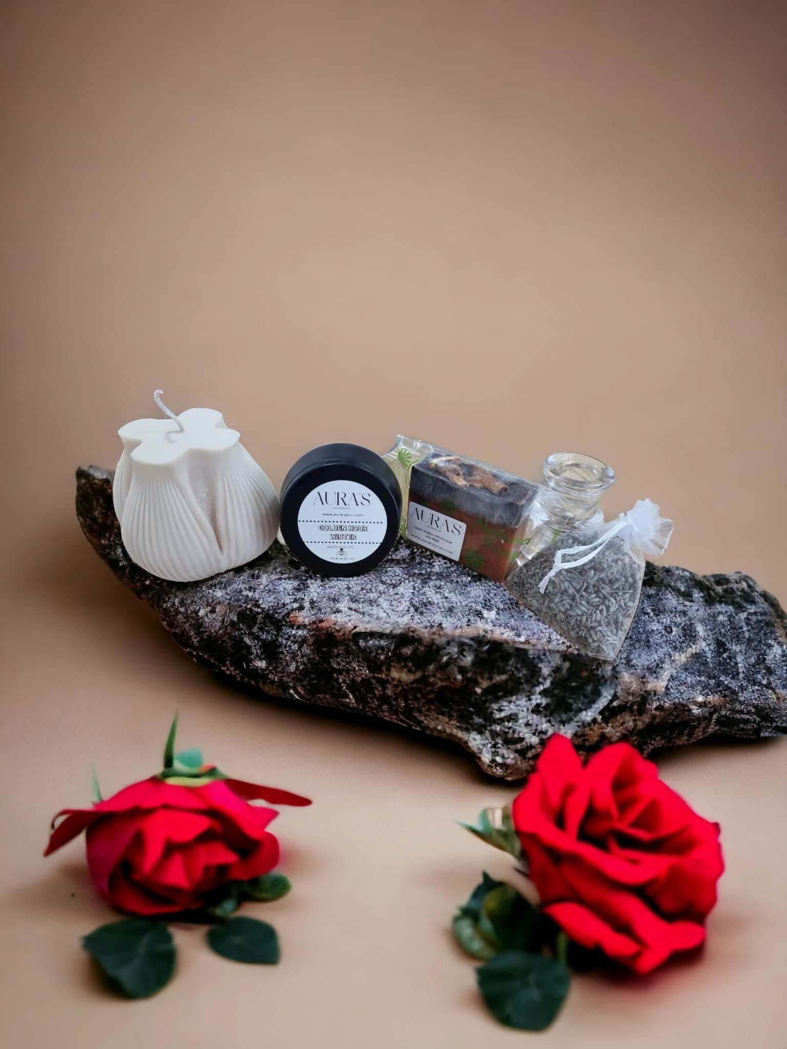 Valentine's Gift Set: Candle, Candle Tin, Soap, Lavender Bag, Glass Pillar Holder - Auras Workshop  -  Gifts -   - Cyprus & Greece - Wholesale - Retail #