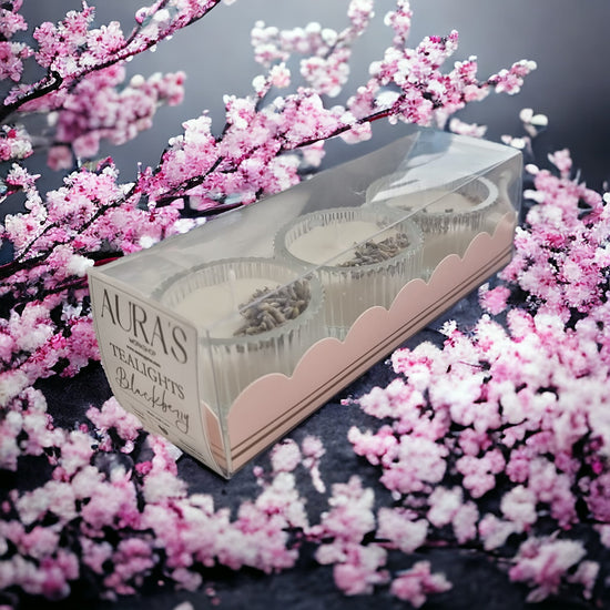 3 Tealight Candles Gift Set with Blackberry Scent Decorated with Lavender Seeds - Auras Workshop  -   -   - Cyprus & Greece