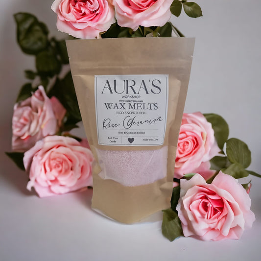 Rose Geranium Scent Eco Snow Candle Refil Bag Various Sizes - Auras Workshop  -  Candles -   - Cyprus & Greece