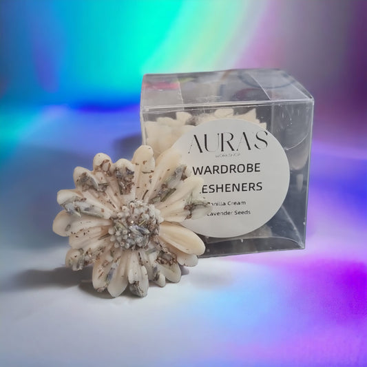 Wardrobe Fresheners x4 Flower Shape Vanilla Cream & Lavender Seeds
