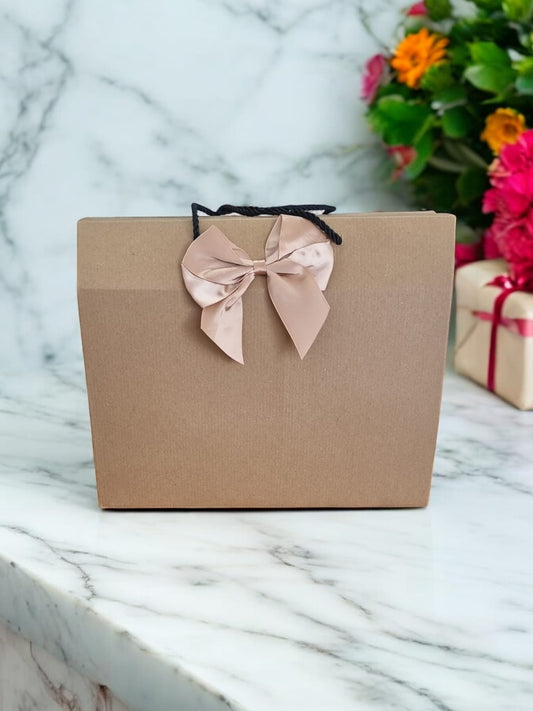 Eco-Friendly Kraft Paper Gift Box-Bag with Bow and Handle (315x165x240 mm)