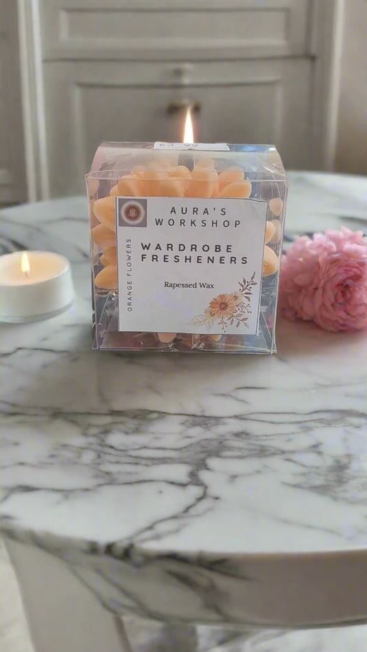 Orange Flowers Wardrobe Fresheners x3 – Flower Shape | 100% Rapeseed Wax