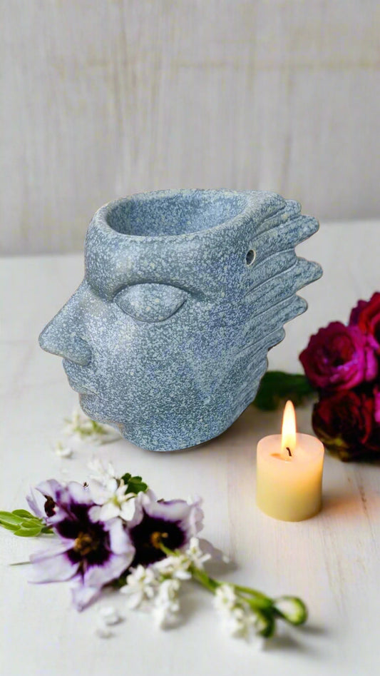 🎨 Abstract Face Dusty Green Ceramic Oil & Wax Burner