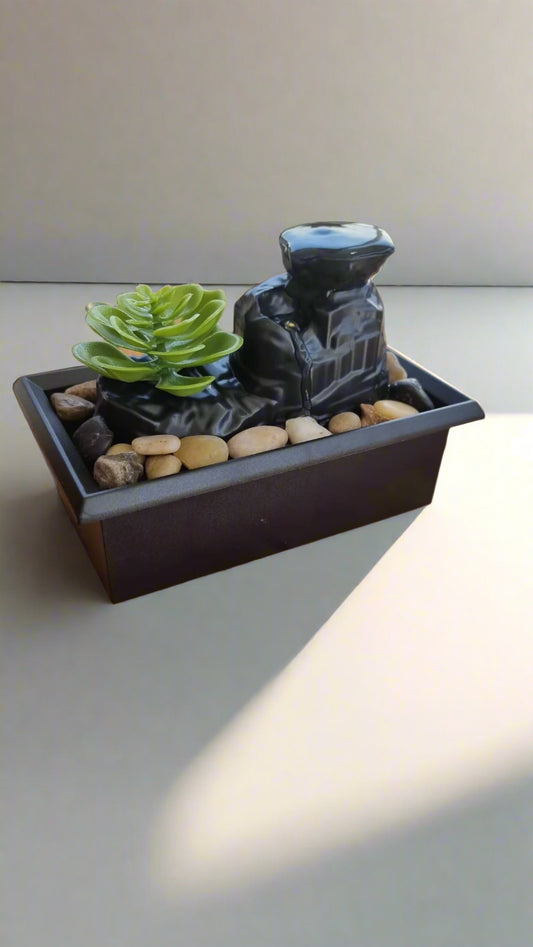 Arti Fountain with Plant & LED Light – Battery Operated Desktop Water Feature