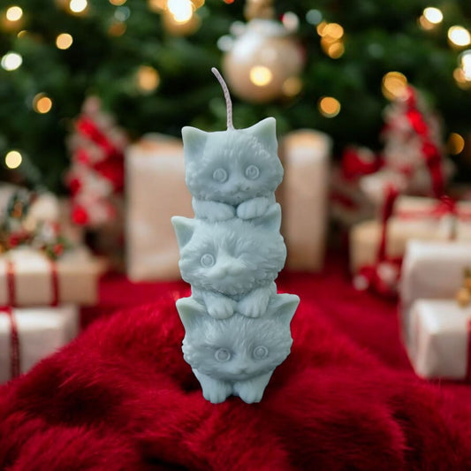 🐱 Pine Scented Three Stack Kittens Candle – Rapeseed Wax | Christmas Collection by Aura’s Workshop