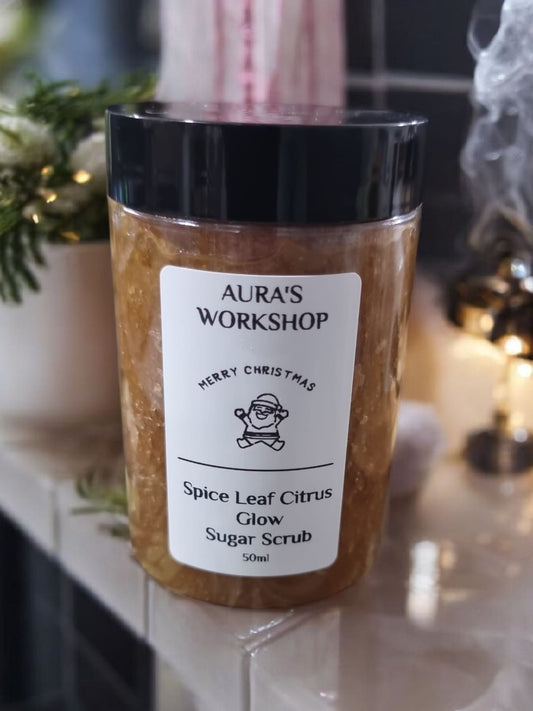 ✨ Aura’s Workshop – Spice Leaf Citrus Glow Sugar Scrub (50ml)