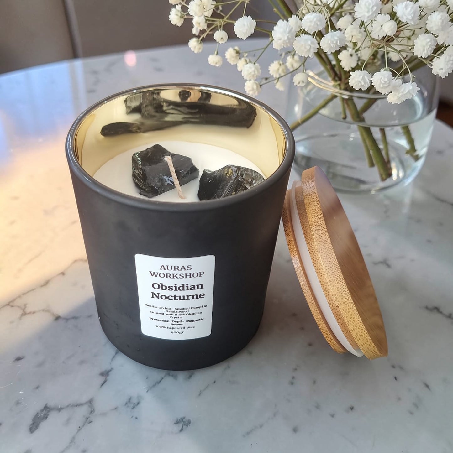 🖤 Obsidian Nocturne Candle – Vanilla Orchid, Smoked Pumpkin & Sandalwood | Auras Workshop