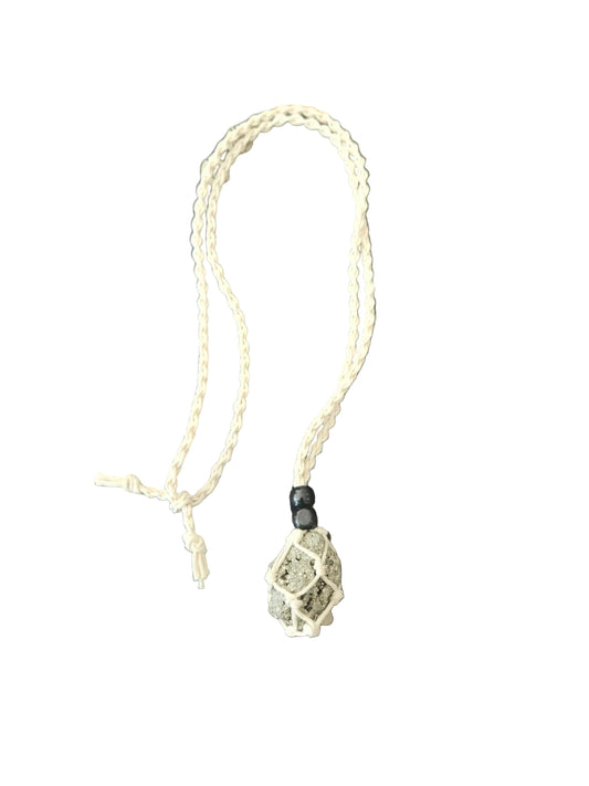Raw Pyrite Crystal Macramé Necklace – Abundance, Confidence & Prosperity Crystal Jewellery