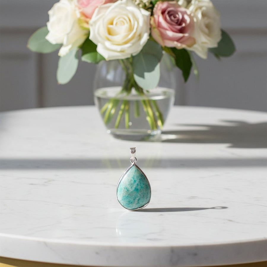 Amazonite Drop Silver Plated Pendant – Crystal Jewellery