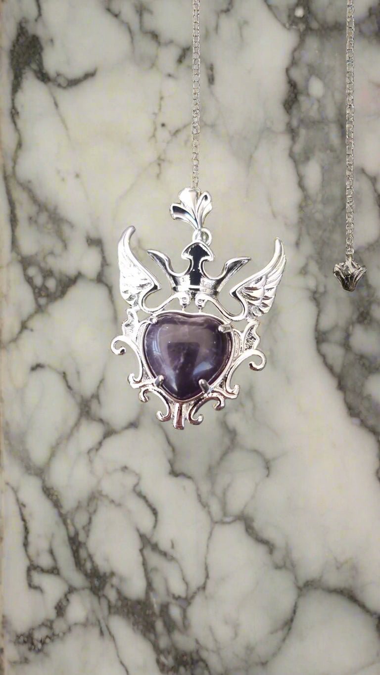 💜 Amethyst Heart with Wings Pendant – Protection, Healing & Spiritual Growth Love. Guidance. Serenity