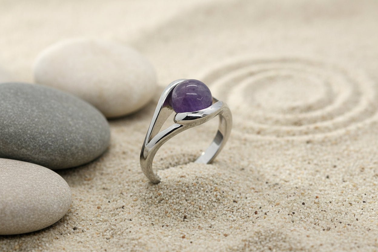 💜✨ Amethyst Ring | Silver Tone | Calm & Intuition Crystal Jewellery - Auras Workshop Auras Workshop