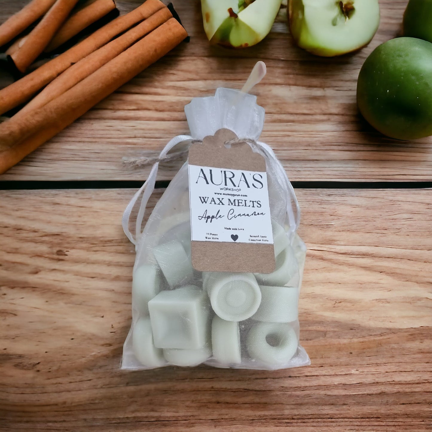 Apple Cinnamon 14 Shapes Wax Melts in Organza Bag - Auras Workshop Auras Workshop