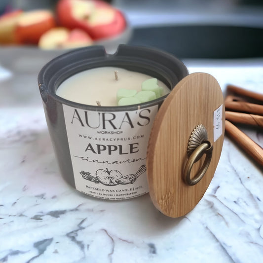 Apple Cinnamon Scented Candle in Ceramic Jar - Auras Workshop Auras Workshop