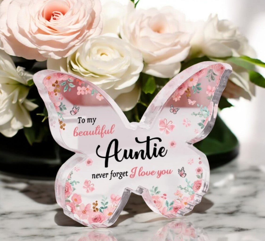 Auntie Gift – Butterfly Shaped Acrylic Plaque - Auras Workshop Auras Workshop