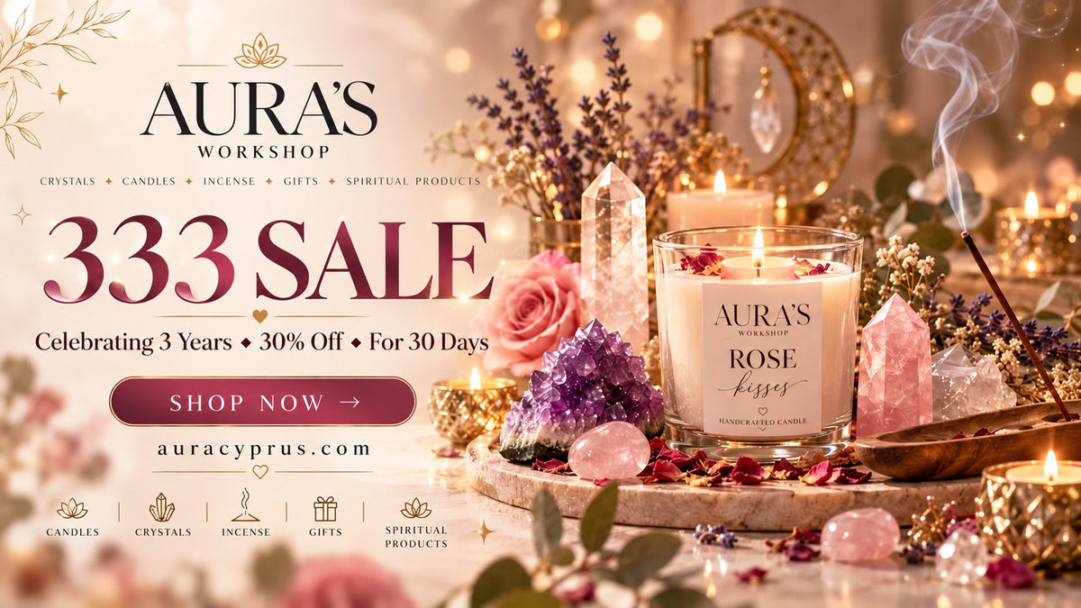 333 Sale – celebrating 3 years with 30% off candles, crystals, incense and spiritual gifts at Aura's Workshop