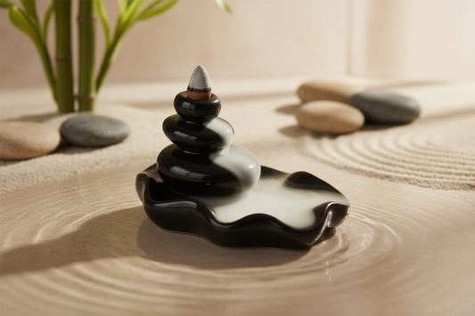 🪨💨 Back Flow Incense Burner – Large Pebbles into Pool | Waterfall Smoke Effect - Auras Workshop Auras Workshop