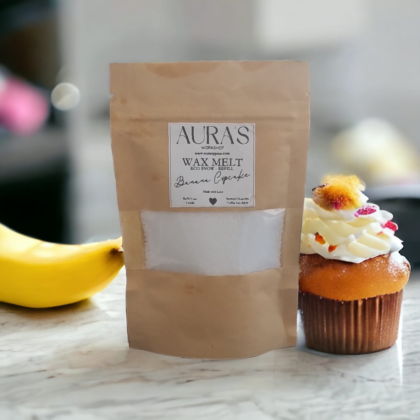 Banana Cupcake Scent Eco Snow Candle Refil Bag 80g - Auras Workshop Auras Workshop