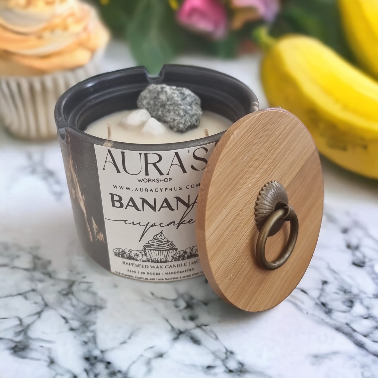 Banana Cupcake Scented Candle in Ceramic Jar - Auras Workshop Auras Workshop