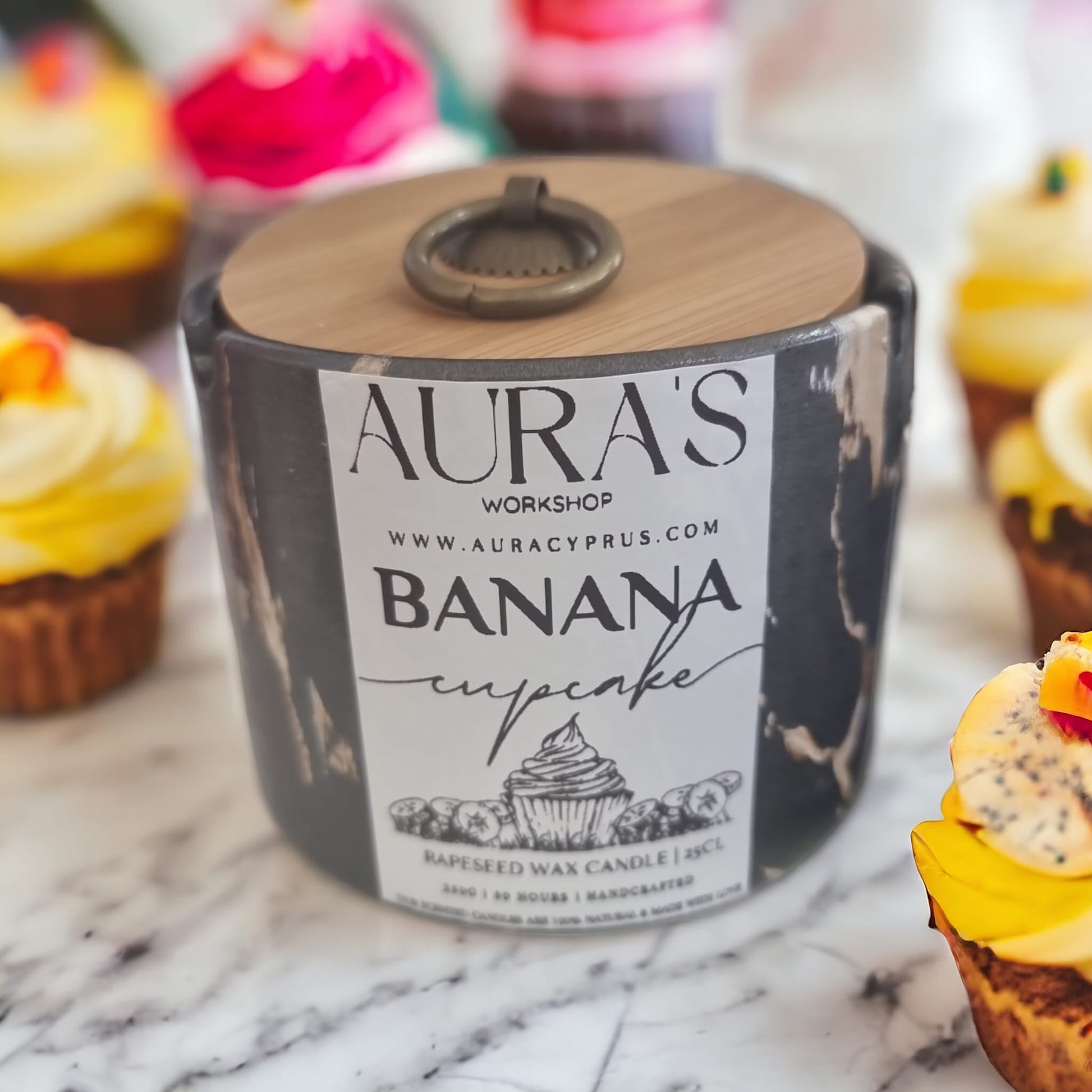 Banana Cupcake Scented Candle in Ceramic Jar - Auras Workshop Auras Workshop