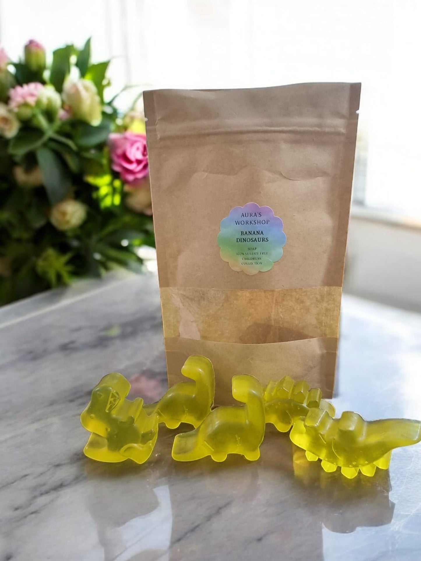 Banana Scented x5 Dinosaurs Shape Childrens Soap - Auras Workshop Auras Workshop