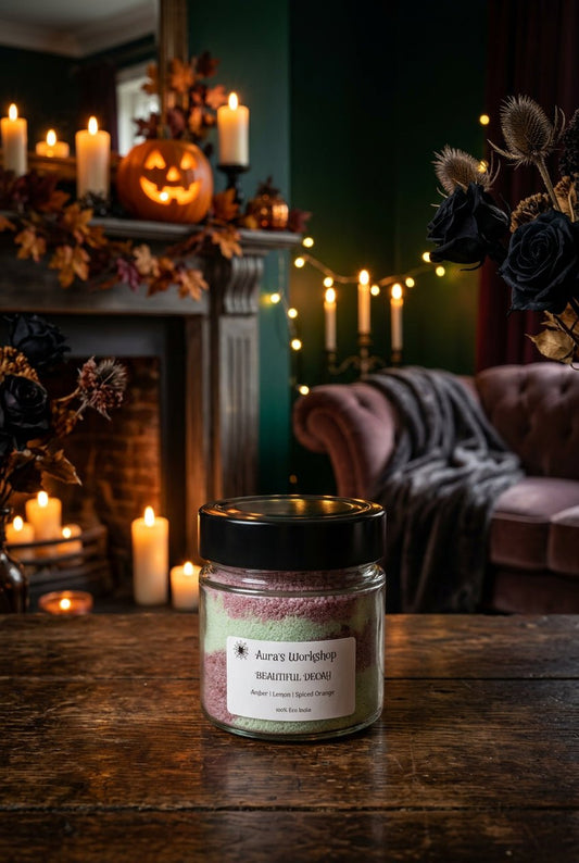 Beautiful Decay Halloween Candle – Amber, Lemon & Spiced Orange | Eco Snow Wax - Auras Workshop Auras Workshop