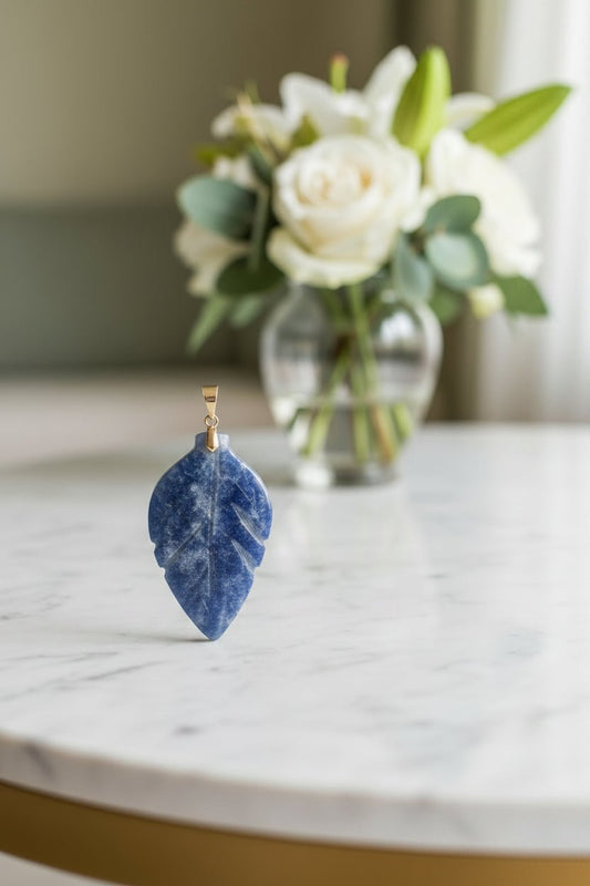 Blue Quartz Leaf Crystal Pendant – Crystal Jewellery - Auras Workshop Auras Workshop