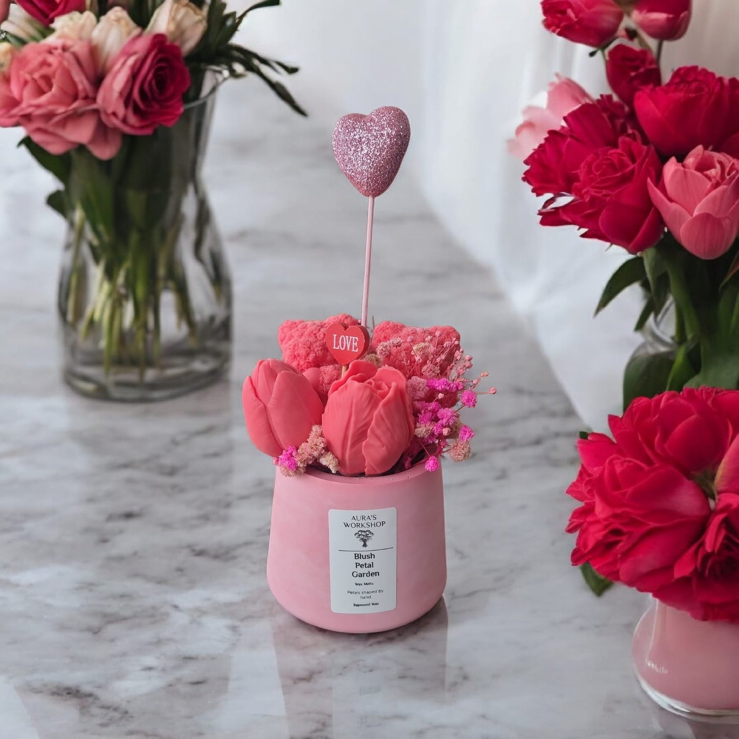 🌸 Blush Garden Bouquet | Porcelain Pink Vase & Wax Melt Decoration | Valentine’s Edition - Auras Workshop Auras Workshop