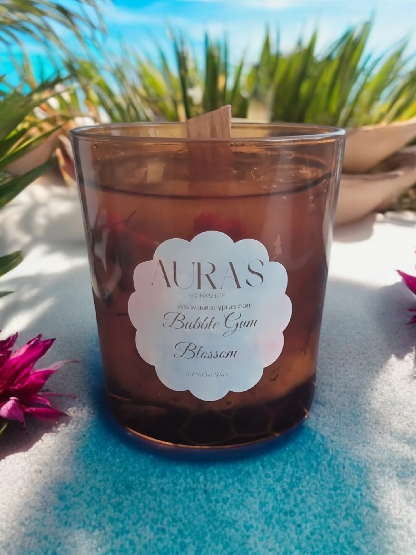 Bubble Gum Blossom Gel Wax Candle Amber Jar - Auras Workshop Auras Workshop