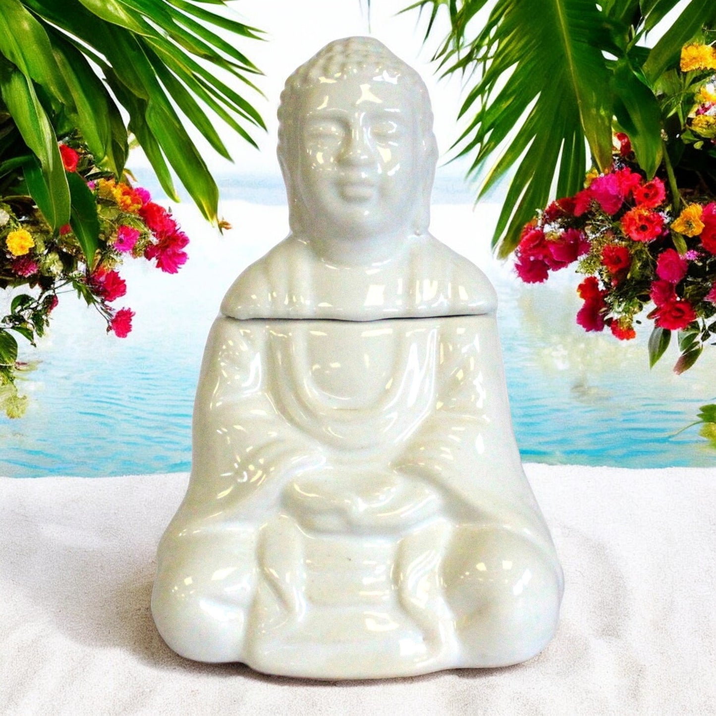 Sitting Buddha Oil Burner - White