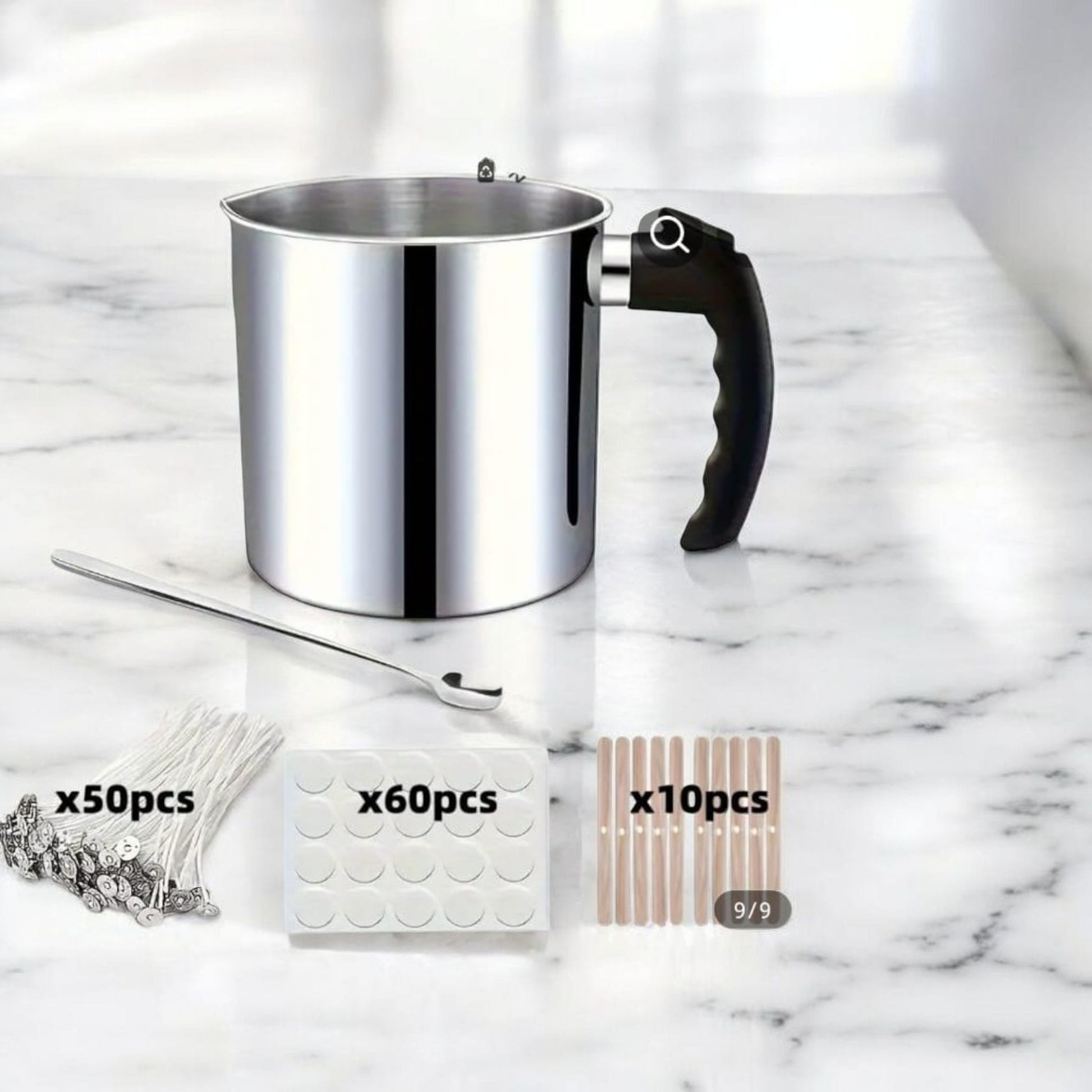 🕯 Candle Making Starter Set with 1300ml Jug – Includes 50 Wicks, 60 Stickers, 10 Wick Holders & Spoon - Auras Workshop Auras Workshop