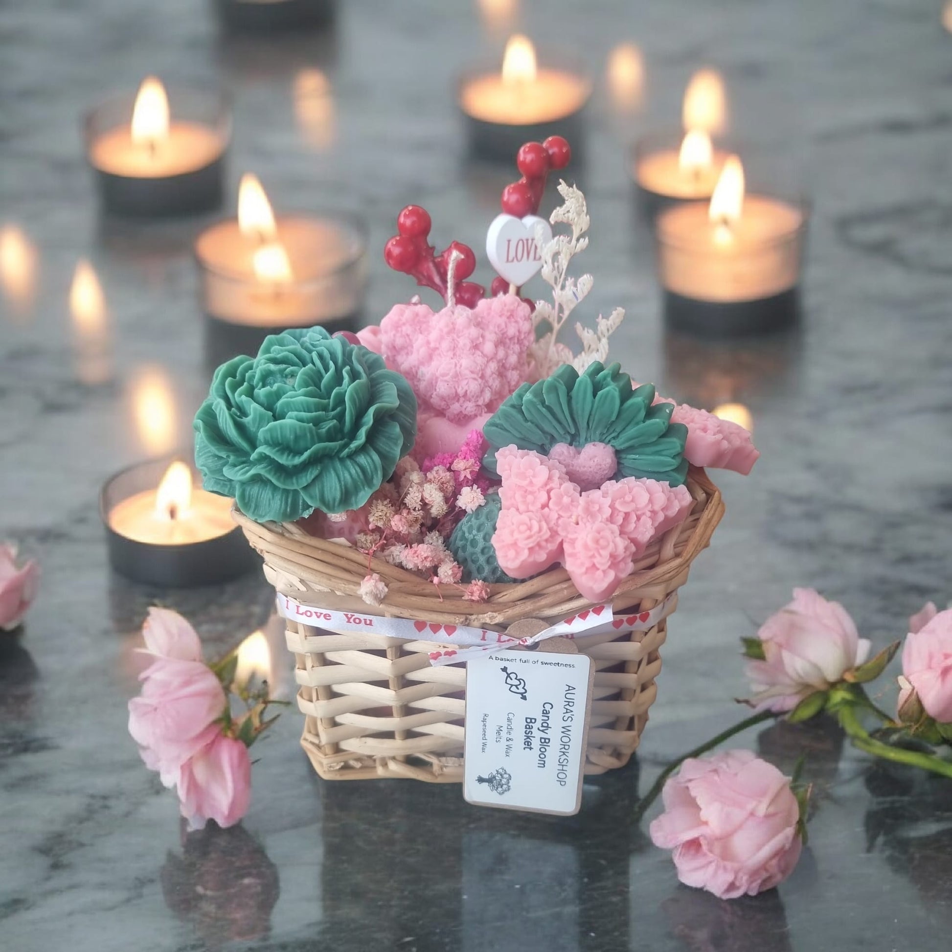 🍬💖 Candy Bloom Basket – Candles & Wax Melts | Aura’s Workshop | Rapeseed Wax | Valentine’s Gift - Auras Workshop Auras Workshop