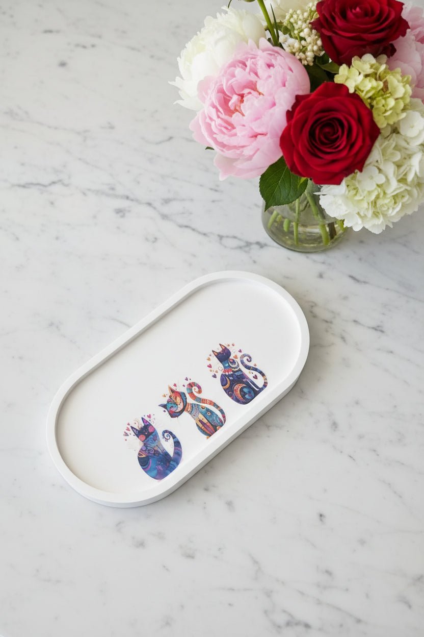 Cat Design Decorative Tray – Auras Workshop - Auras Workshop Auras Workshop