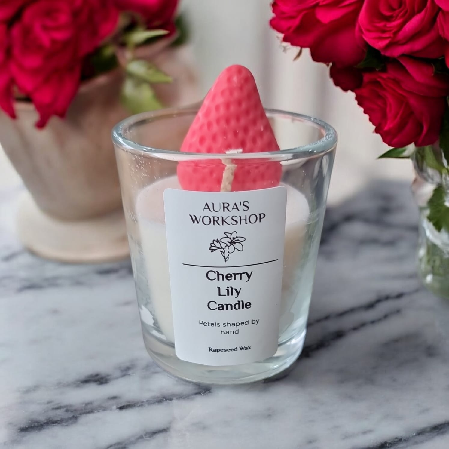 🍒🌸 Cherry Lily Candle | Aura’s Workshop | Valentine’s Small Edition - Auras Workshop Auras Workshop