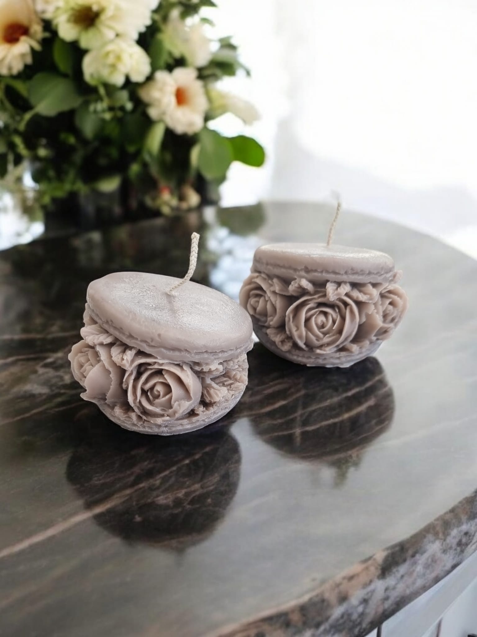 Chocolate Scented Macaron Candle – Handmade Dessert - Auras Workshop Auras Workshop