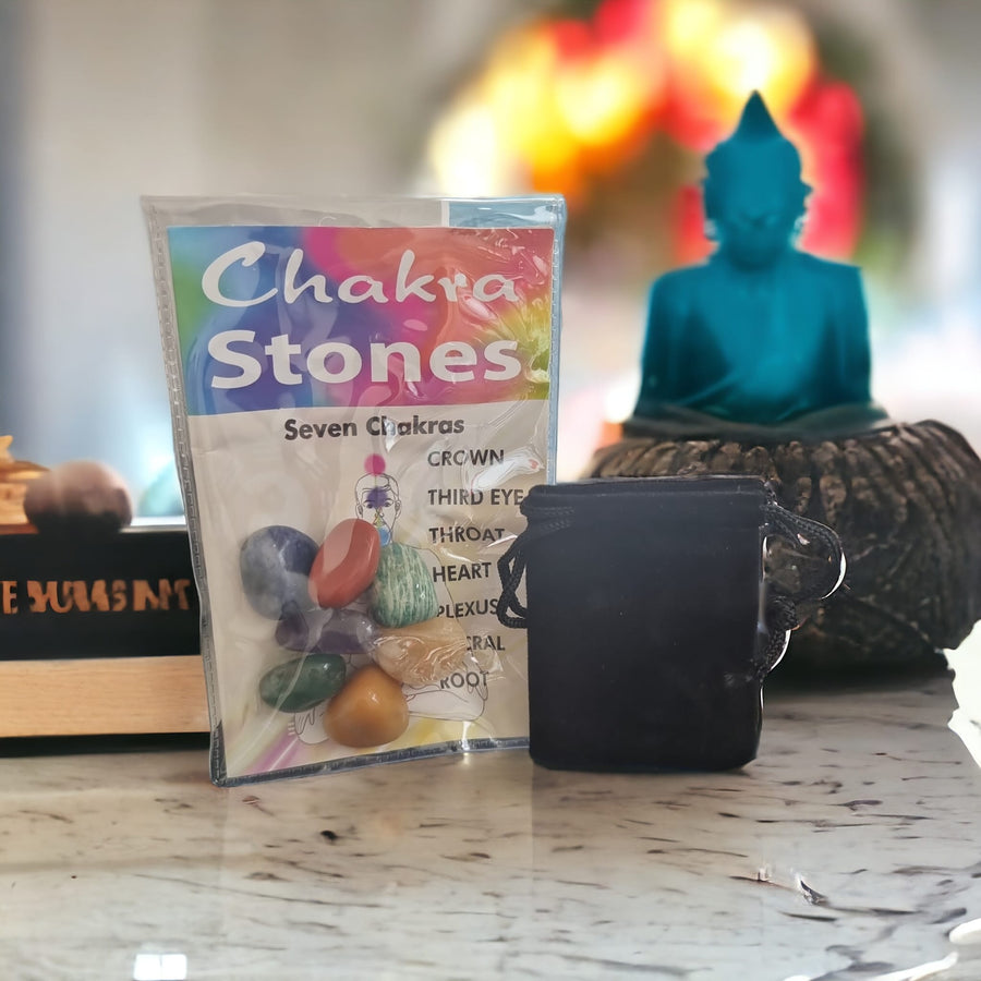 Complete Chakra Stone Set with Black Drawstring Bag