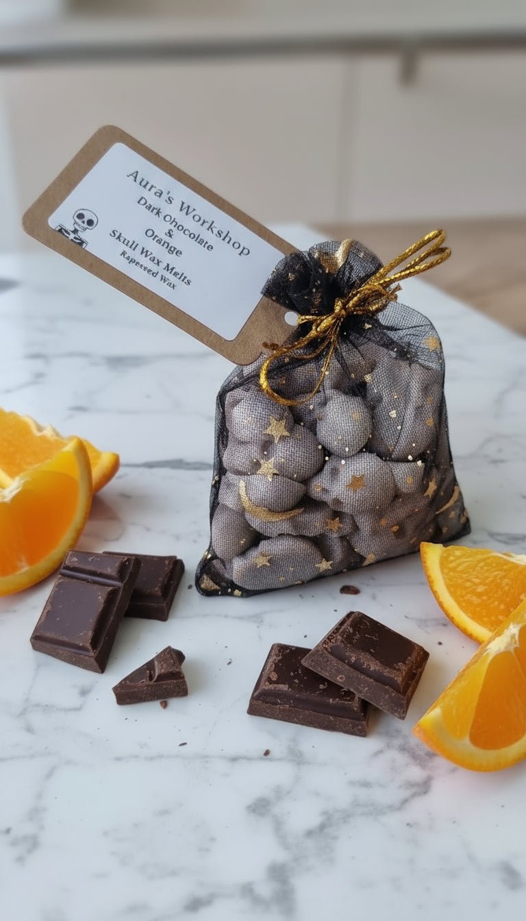 💀 Dark Chocolate & Orange Skull Wax Melts – Rapeseed Wax | Halloween Collection by Aura’s Workshop - Auras Workshop Auras Workshop