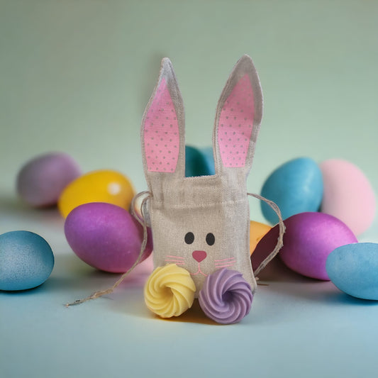 Easter Collection: Blackberry & Lemon Scent x4 Wax Melts in Easter Jute Bunny Bag - Auras Workshop Auras Workshop