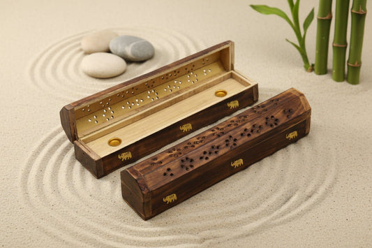 🐘✨ Elephant Design Incense & Cone Box Burner | Natural Mango Wood - Auras Workshop Auras Workshop