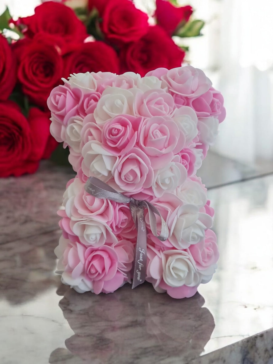 Eternal Love White & Pink Rose Bear 19cm – Perfect Romantic Valentine’s Gift