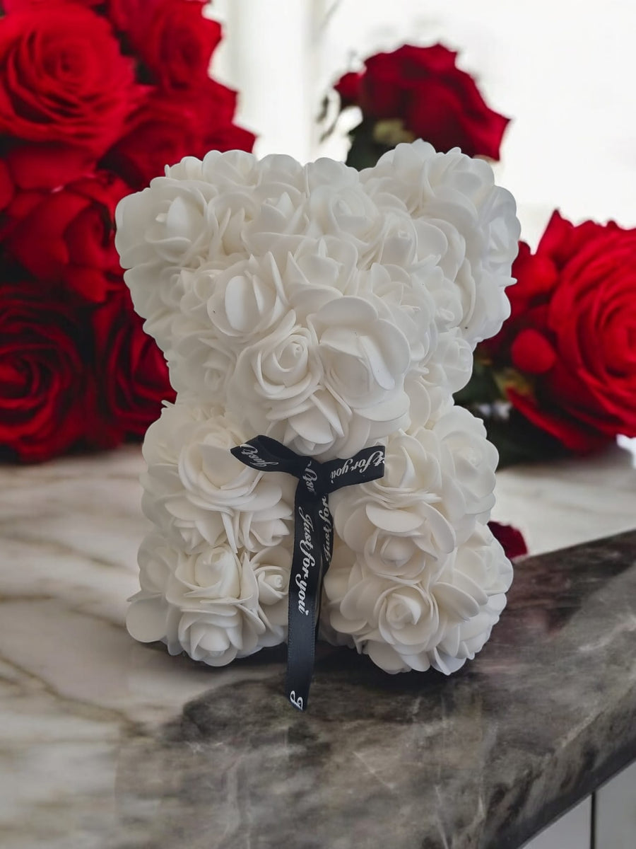 Eternal Love White Rose Bear 19cm - Valentines Gift
