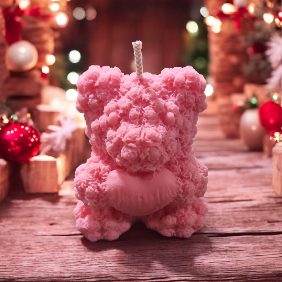 🧸🍒 Festive Cherry Cute Bear Candle