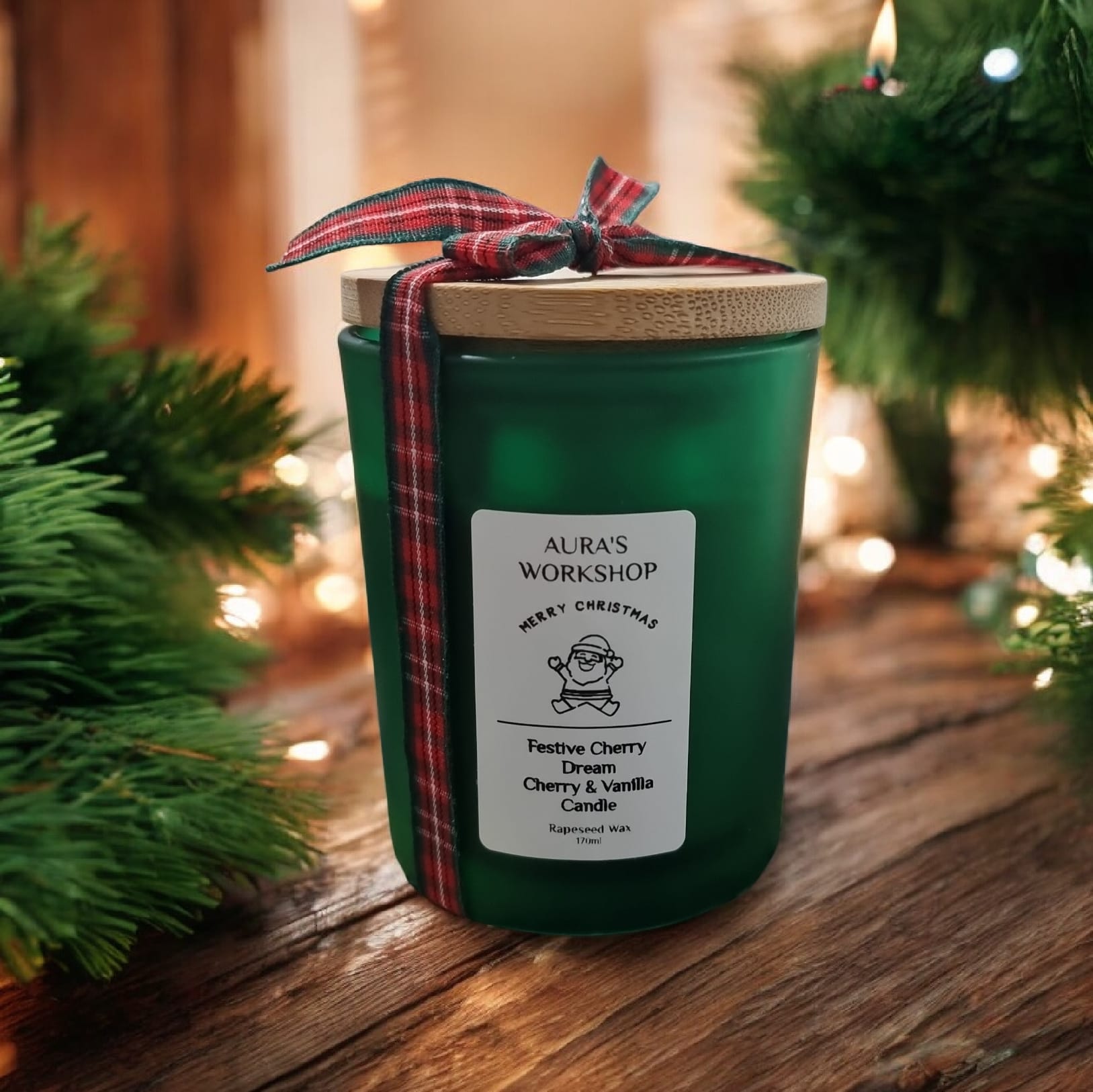 🍒🎄 Festive Cherry Dream Candle – Christmas Edition | Aura’s Workshop | Cherry & Vanilla | Rapeseed Wax | 170ml - Auras Workshop Auras Workshop
