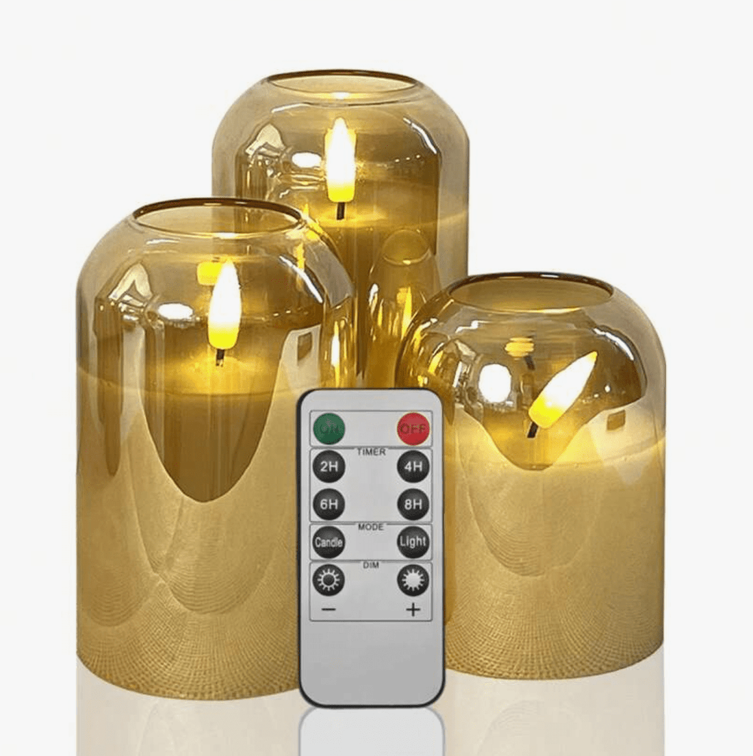 🕯️✨ Flameless Glass Pillar Candle Lights – Set of 3 (No Box) | Remote Control & Timer | Warm Flickering Flame - Auras Workshop Auras Workshop