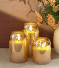 🕯️✨ Flameless Glass Pillar Candle Lights – Set of 3 (No Box) | Remote Control & Timer | Warm Flickering Flame - Auras Workshop Auras Workshop