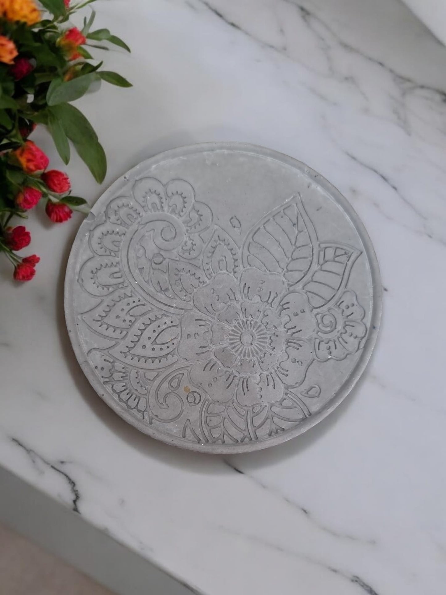 Flower Round Plate - Porcelain Grey - Auras Workshop Auras Workshop