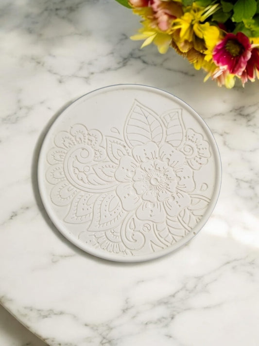 Flower Round Plate - Porcelain White - Auras Workshop Auras Workshop