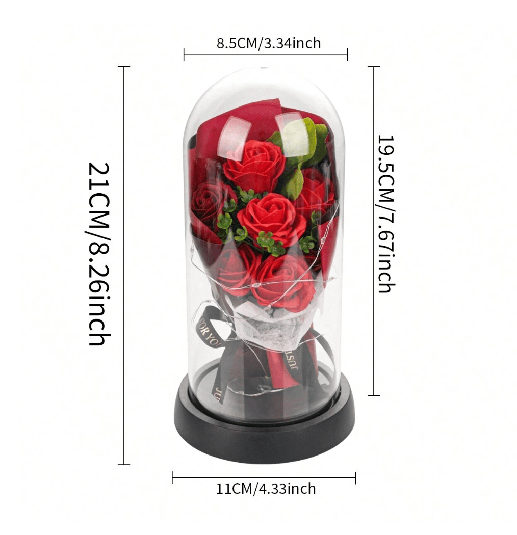 Forever Rose Bouquet in Glass Acrylic Cylinder with Lights - A Perfect Gift - Auras Workshop Auras Workshop