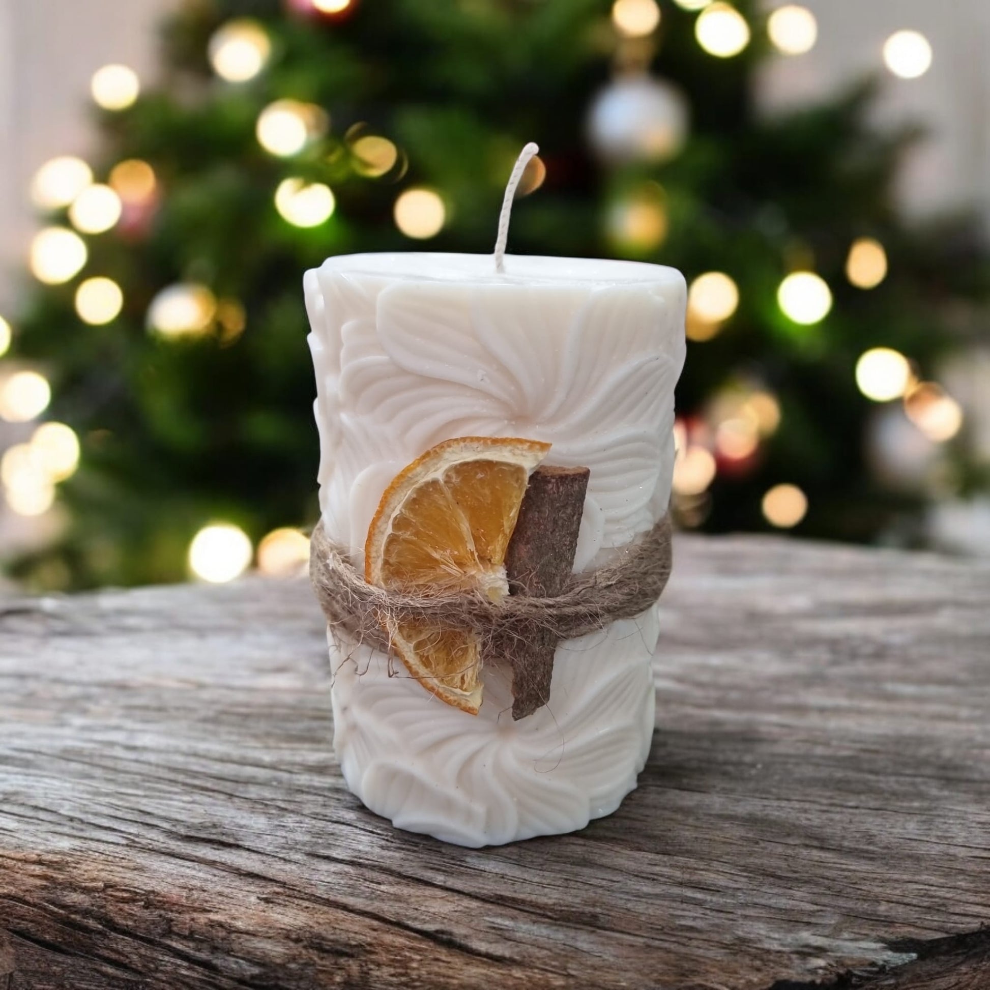 ❄️ Frosty Nights Pillar Candle | Decorated with Dried Orange Slices & Cinnamon Sticks - Auras Workshop Auras Workshop