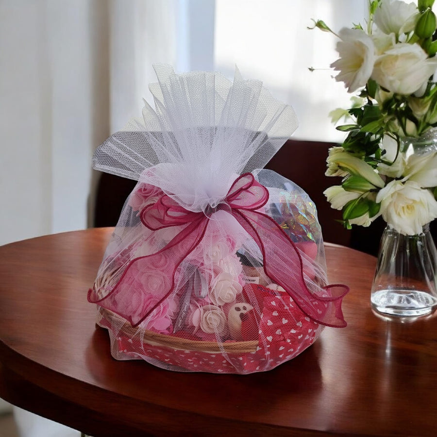 Gift Basket Hamper – Rose Teddy Bear, Bath Salts, Candle & Gold Artificial Rose